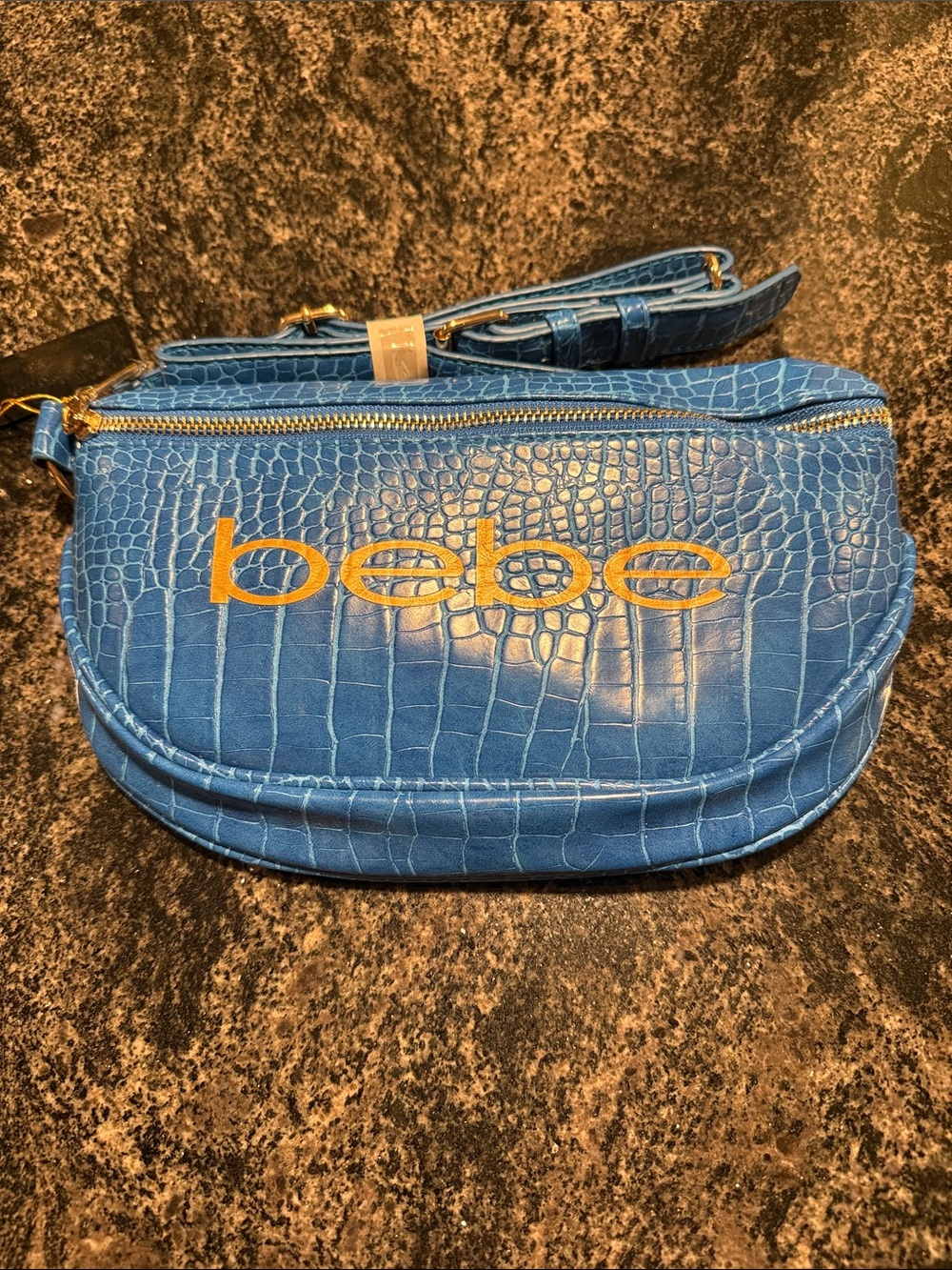 bebe Blue Croc-Embossed Logo Crossbody Bag